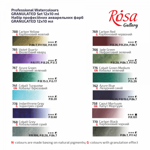 Набір акварелі Rosa Gallery GRANULATION 12х10мл, картон