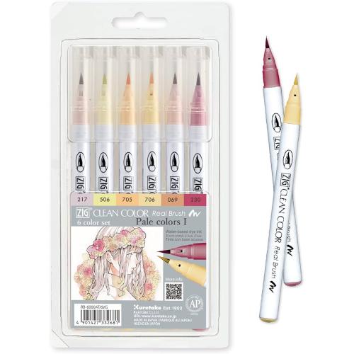 Набір маркерів Kuretake ZIG Clean Color Real Brush Pale Colors 6кол.