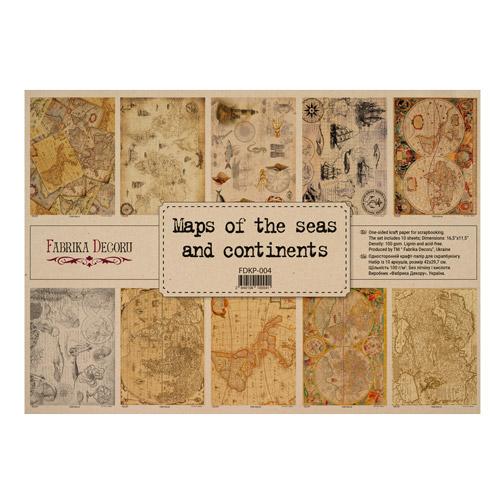 Набір крафт-паперу для скрапа Fabrika Decoru Maps of the seas and continents 42х29,7см 10а