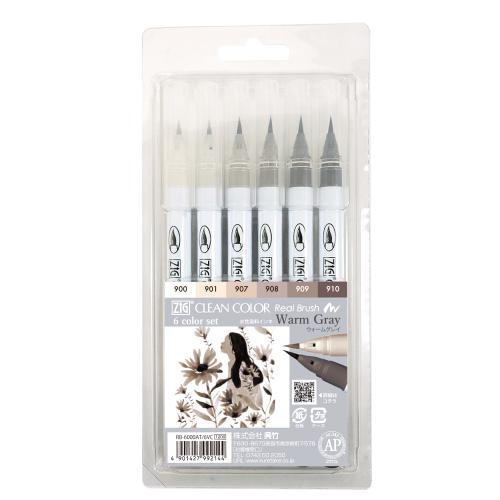Набір маркерів Kuretake ZIG Clean Color Real Brush Warm Gray 6кол.