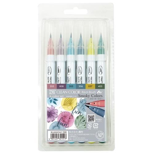 Набір маркерів Kuretake ZIG Clean Color Real Brush Smoky Colors 6кол.